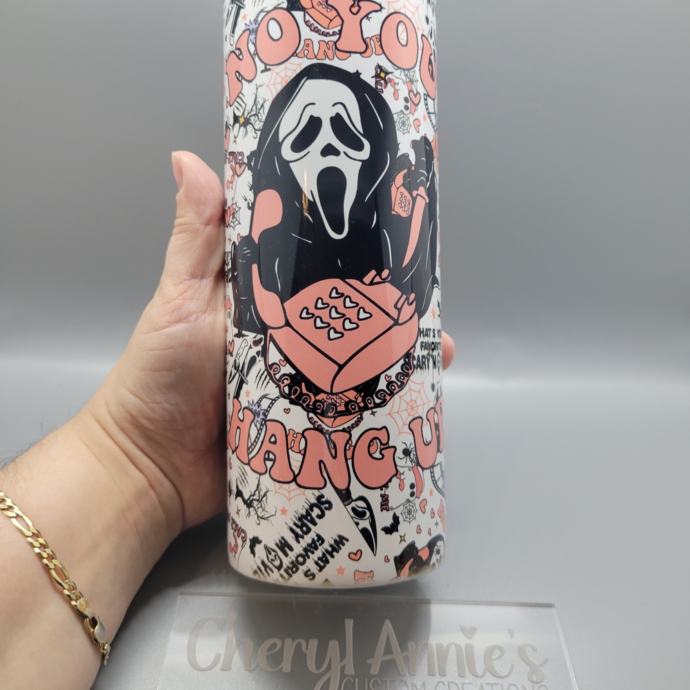 Scream Themed Tumbler with Pink and Black Design